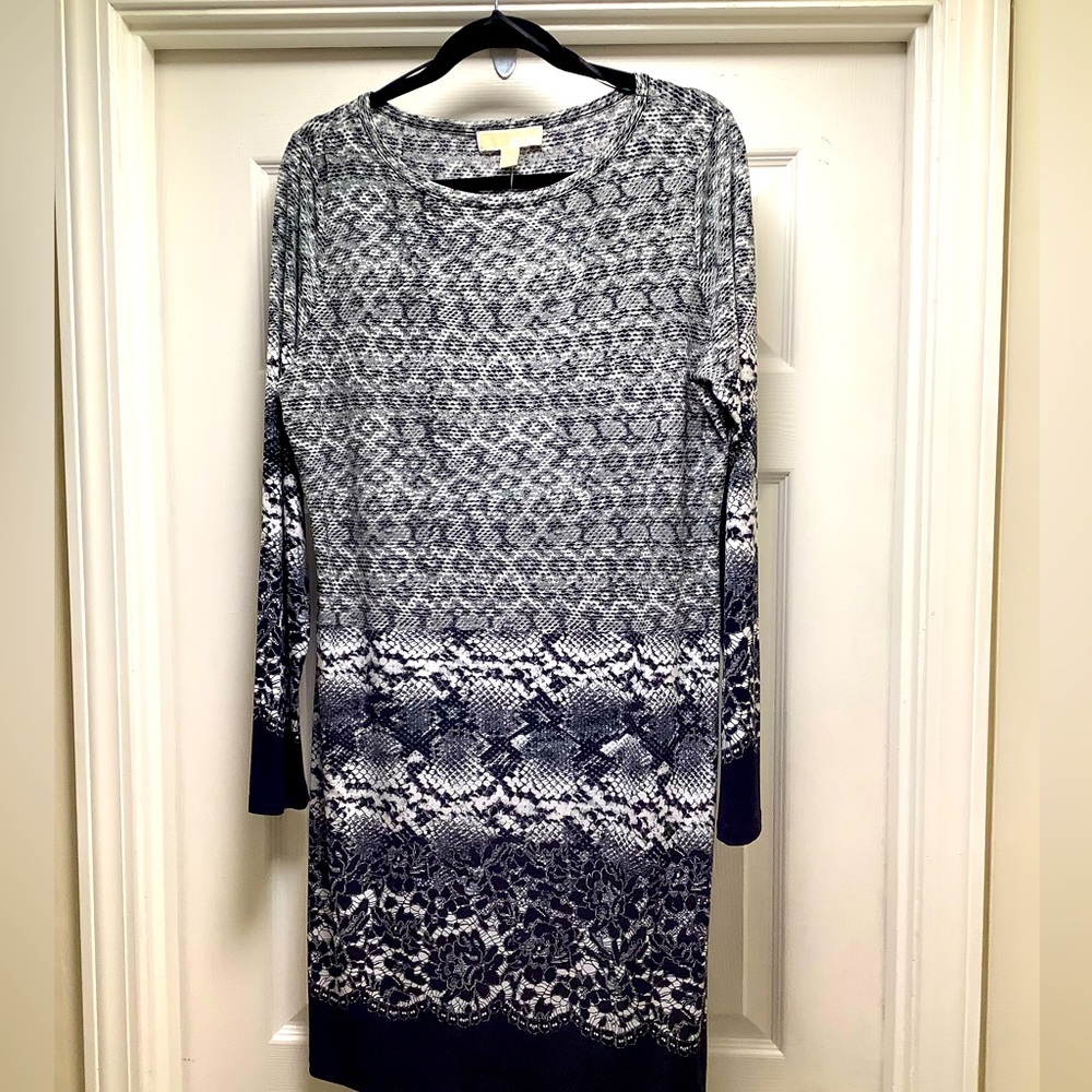 NWTS pretty MK black and cream print dress long sleeves XL